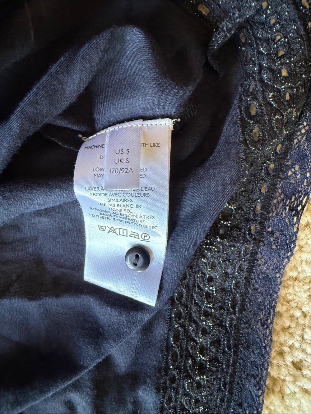 Anthropologie Navy Embroidered Eyelet Lace Mesh Babydoll Blouse Puff Sleeve S - Picture 6 of 9